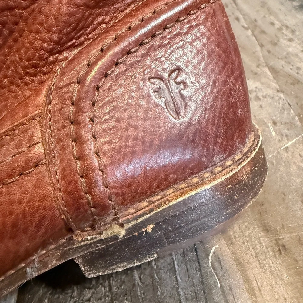 Frye Harness Tall Leather Boots Brown Moto Riding Western‎ Zip Size 9B